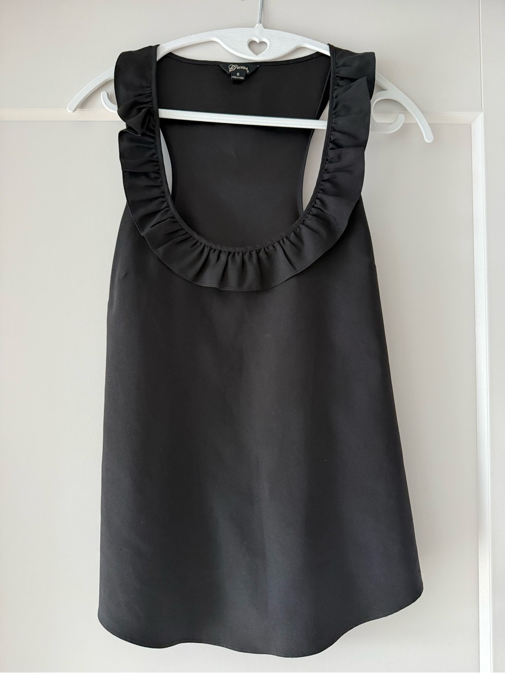 Guess Black Ruffle Scoop Neck Tank Top